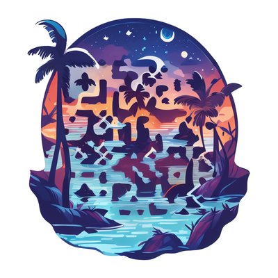Tropical Night Lagoon Vector QR Code for Stickers
