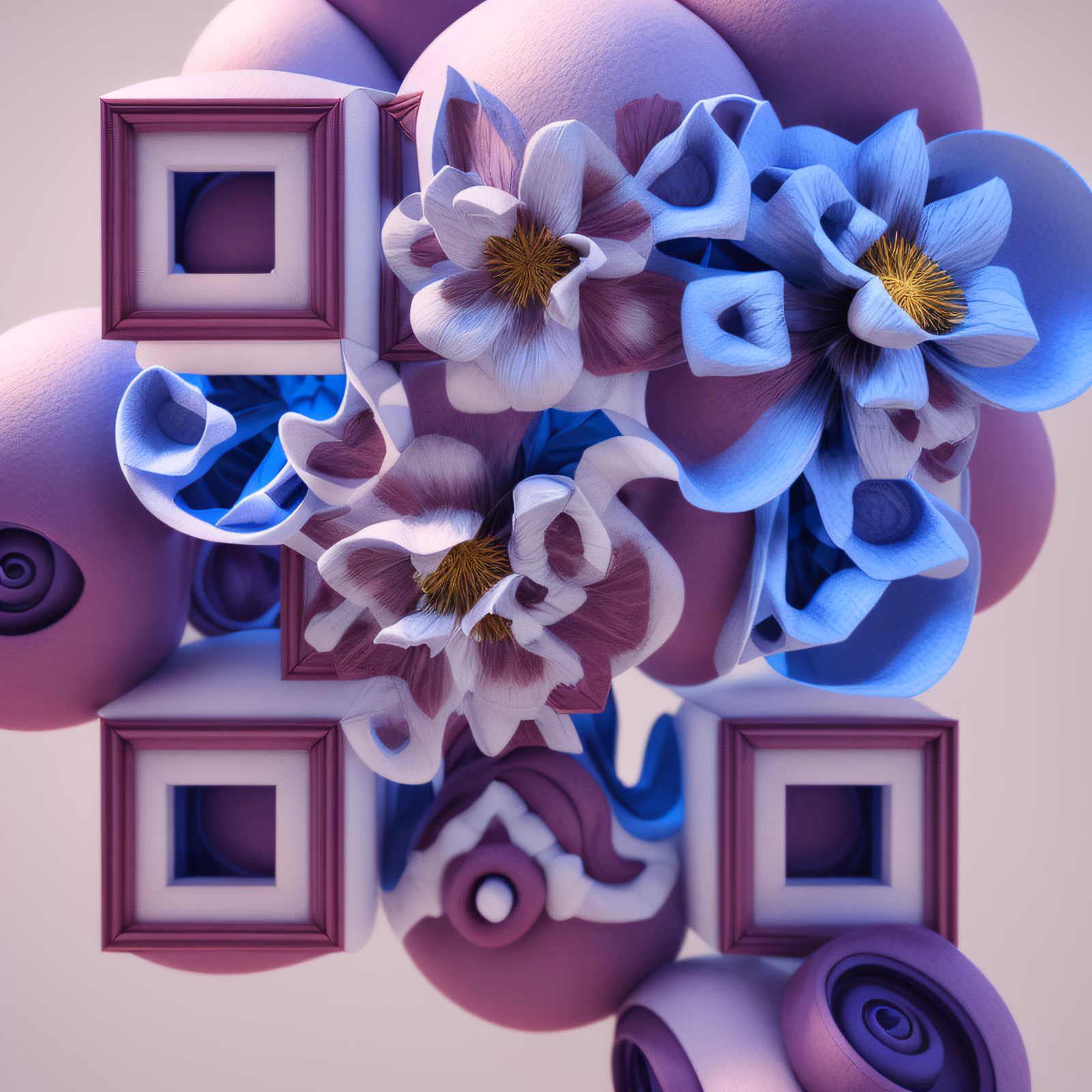 Purple Blue Flower 3D Render QR Code Art — image 1