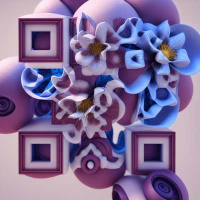 Фиолетово-синие цветы в 3D: QR-код