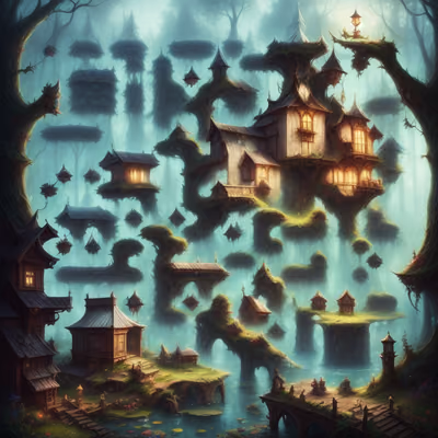 Misty Fantasy Forest Village QR Code for Posters — image 1