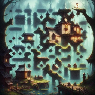 Misty Fantasy Forest Village QR Code for Posters