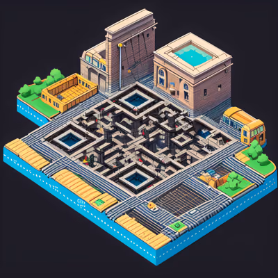 Isometric Canal Town Diorama QR Code Art — image 1