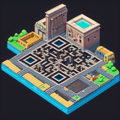 Isometric Canal Town Diorama QR Code Art