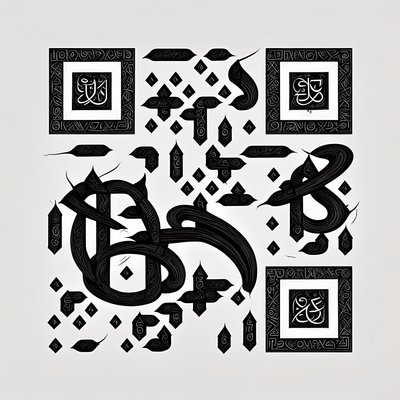 Black Ink Calligraphy Script QR Code Art
