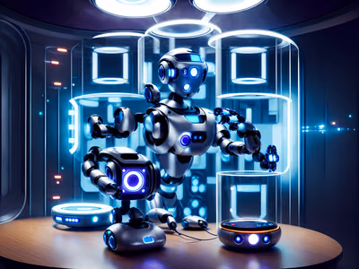 Glowing Robots in Glass Pods QR Code for Posters — image 1