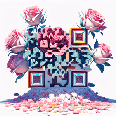 粉色玫瑰3D波普艺术二维码设计,适用于贴纸 — 图片 1