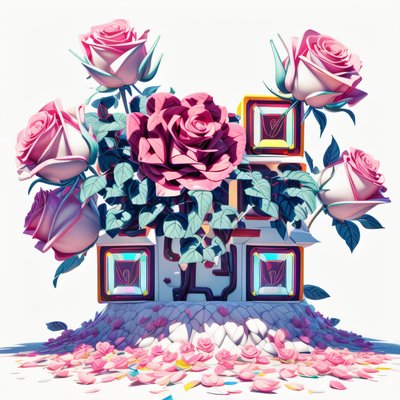Pink Roses 3D Pop Art QR Code for Stickers