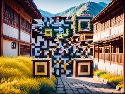 Himalayan Village Lane Photorealistic QR Code for Posters