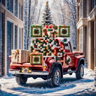 Red Truck Christmas Gifts QR Code for Greeting Cards