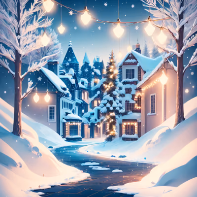 Snowy Christmas Village Digital Painting QR Code for Greeting Cards — image 1