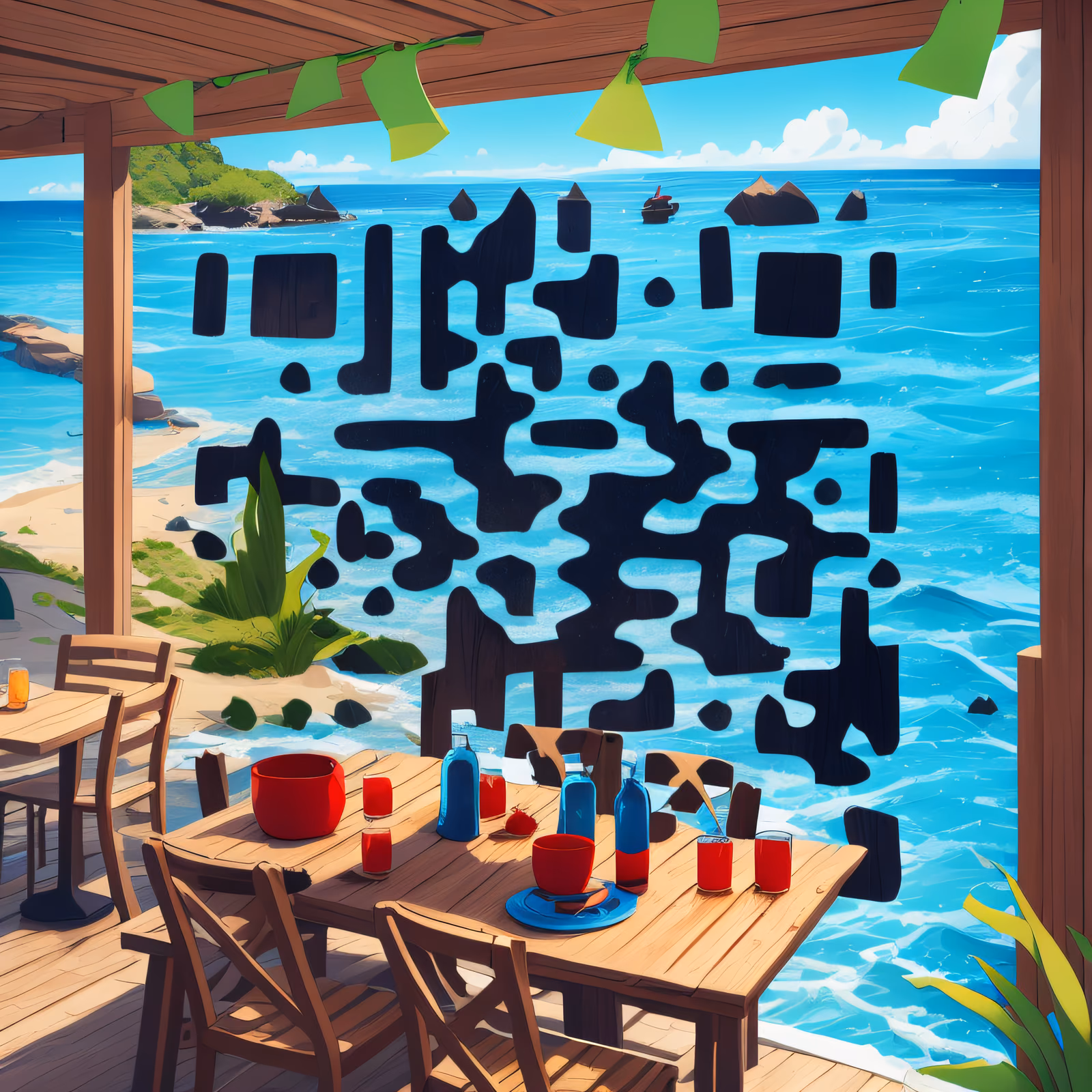 Столик на морской террасе: векторный QR-код для плакатов — изображение 1