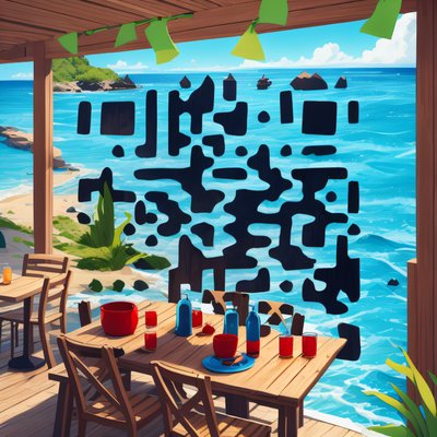 Seaside Patio Table Vector QR Code for Posters