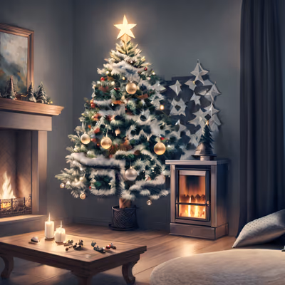 Christmas Tree Fireplace Painting QR Code for Greeting Cards — image 1