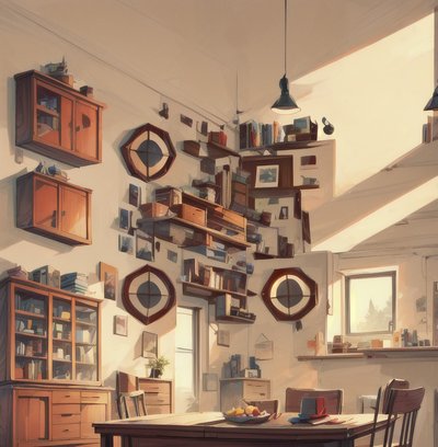 Cozy Cabin Interior Cartoon QR Code Art
