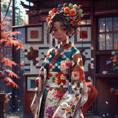 Kimono Woman Digital Portrait QR Code Art