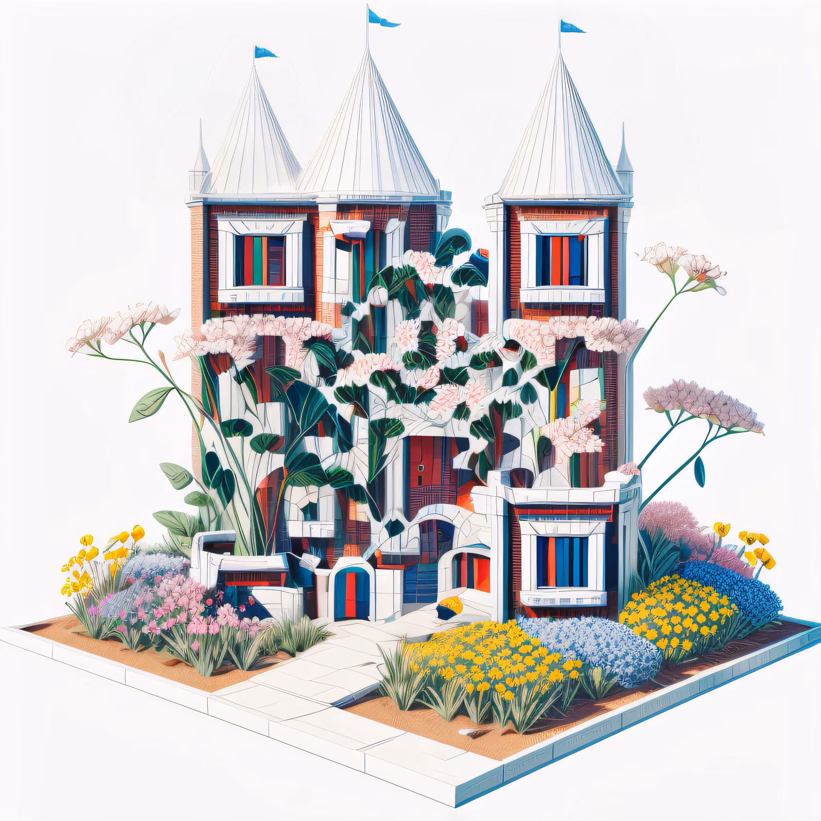 Isometric Flower Garden Tower 3D QR Code Art — image 1