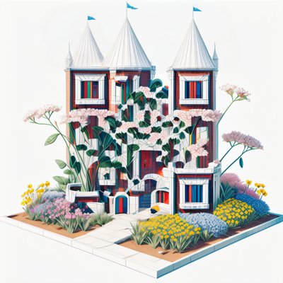 Isometric Flower Garden Tower 3D QR Code Art