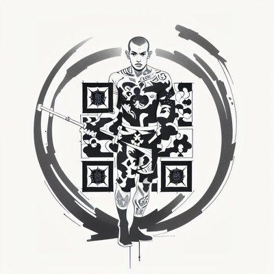 Tattooed Monk with Staff Ink QR Code for Temporary Tattoos