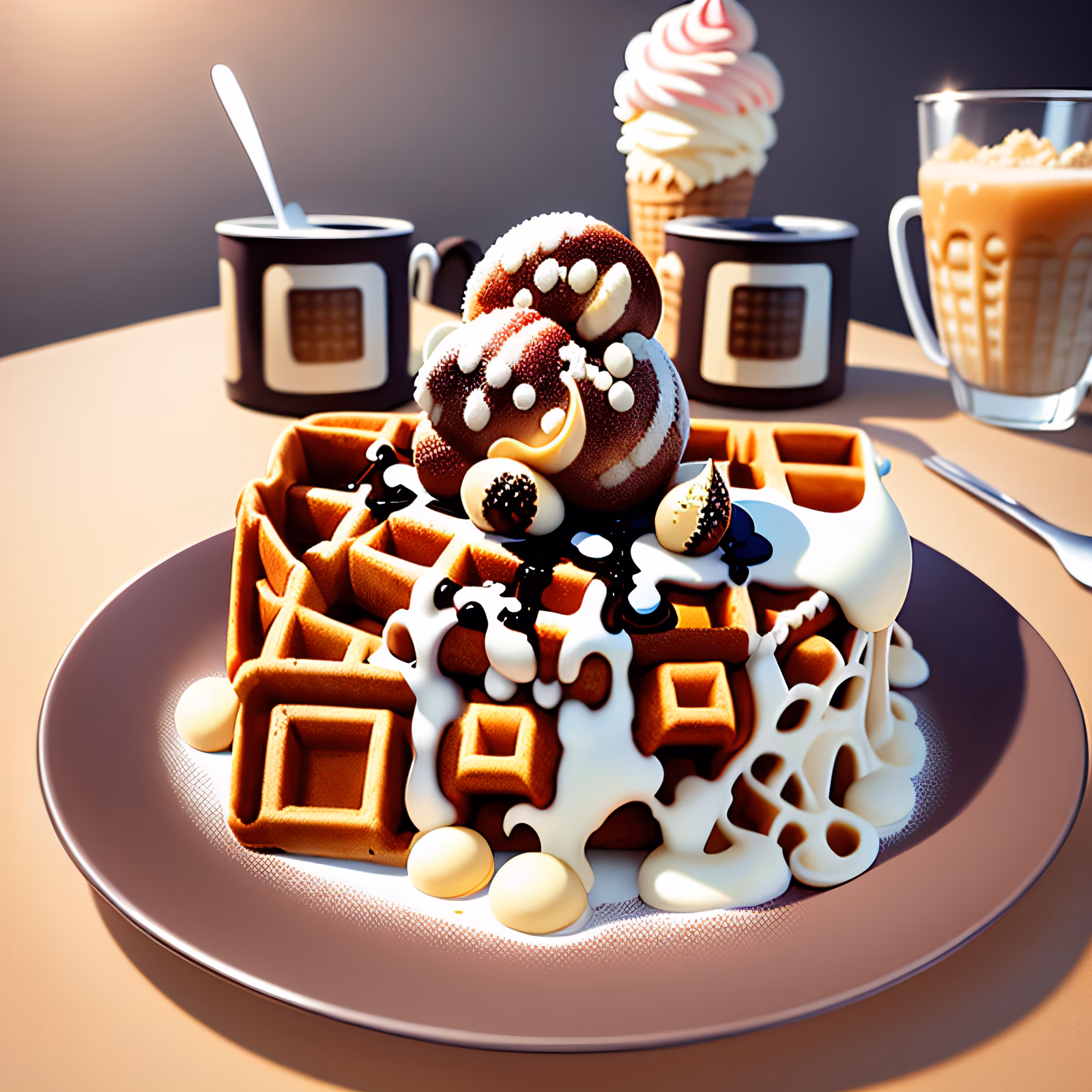 Waffle and Ice Cream Dessert QR Code for Restaurant Menus — image 1