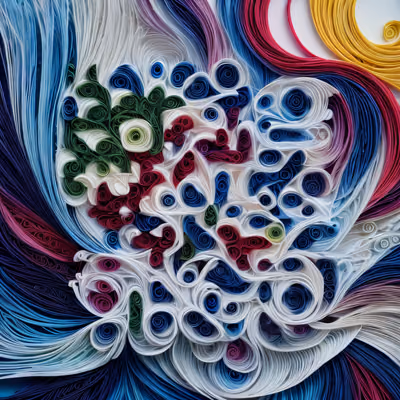 Abstract Paper Quilling Swirls Leaves QR Code Art — image 1
