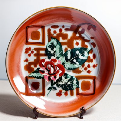 Rose Painted Ceramic Plate QR Code Art