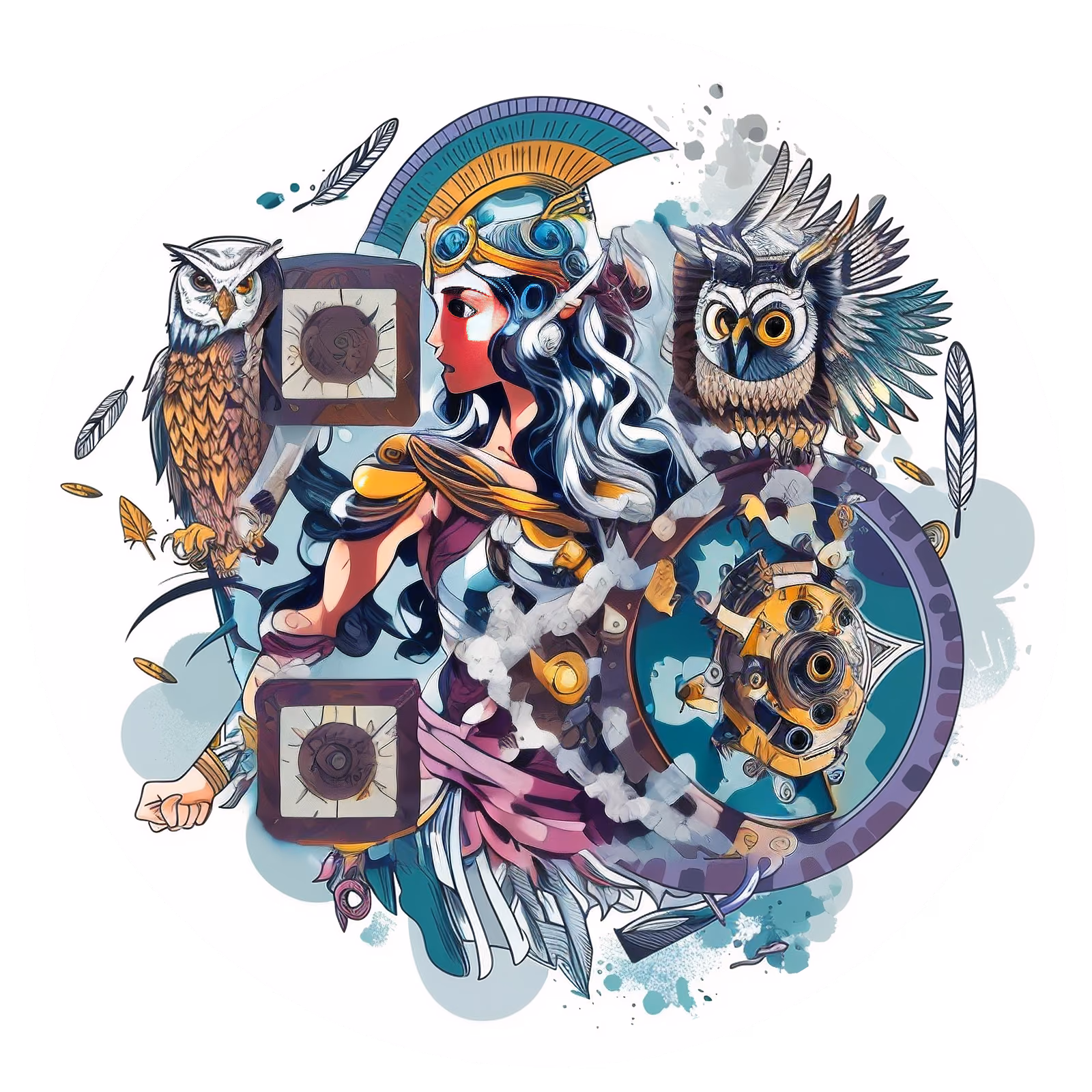 Athena With Owls Vector QR Code for Stickers — image 1
