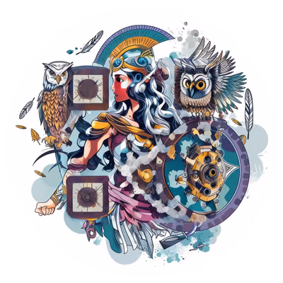Athena With Owls Vector QR Code for Stickers — image 1