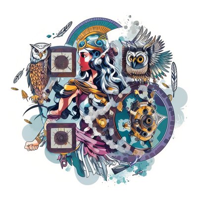 Athena With Owls Vector QR Code for Stickers