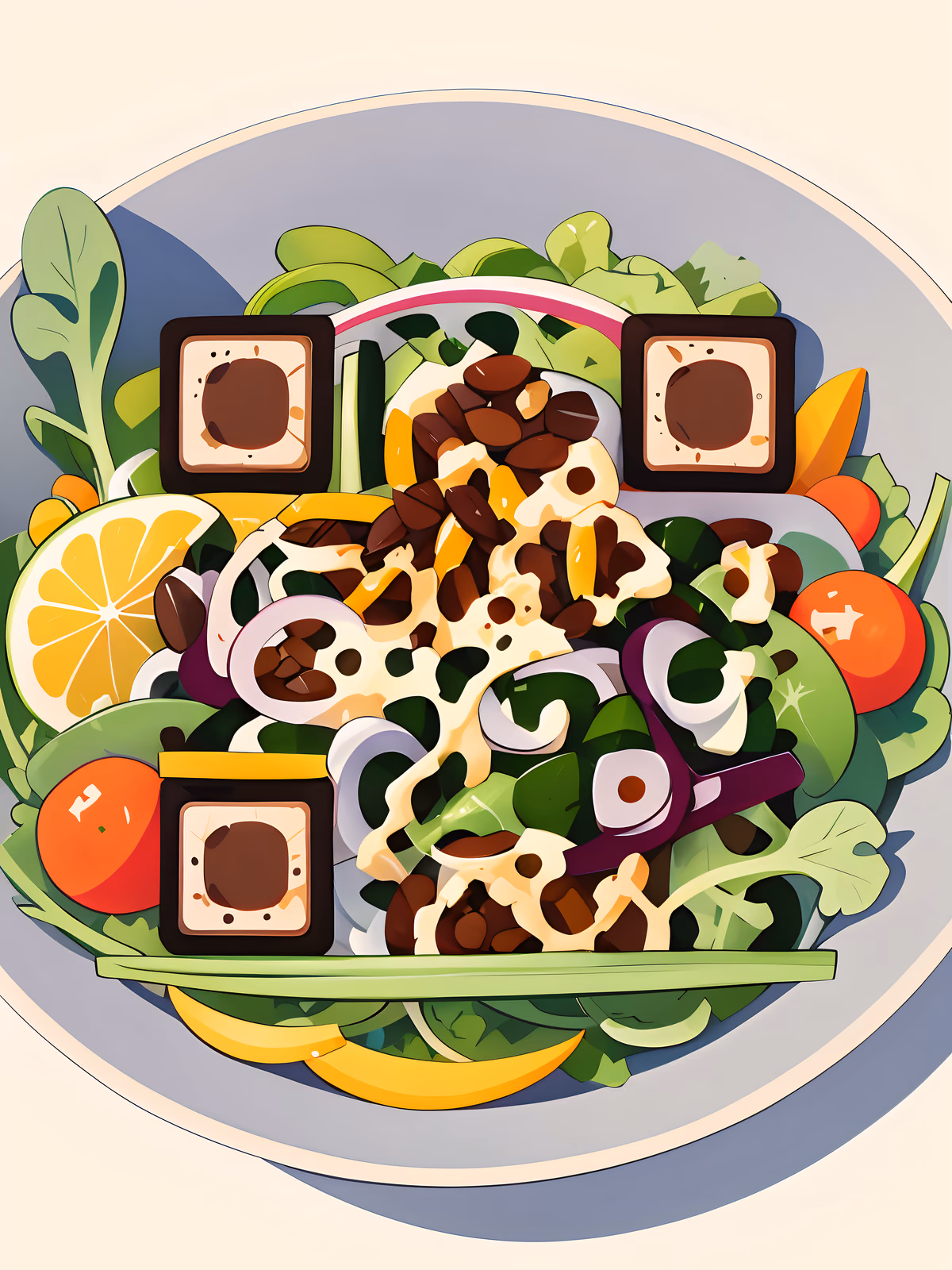 Cartoon Salad Bowl QR Code for Restaurant Menus — image 1
