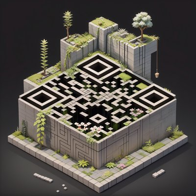 Isometric Botanical Stone Maze QR Code Art