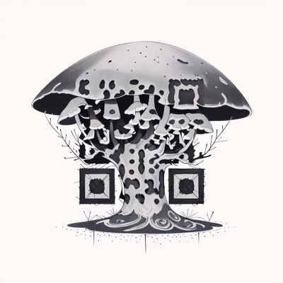 Дерево с грибной шляпкой, рисунок тушью: QR-код — изображение 1