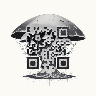 Mushroom Tree Ink Drawing QR Code Art