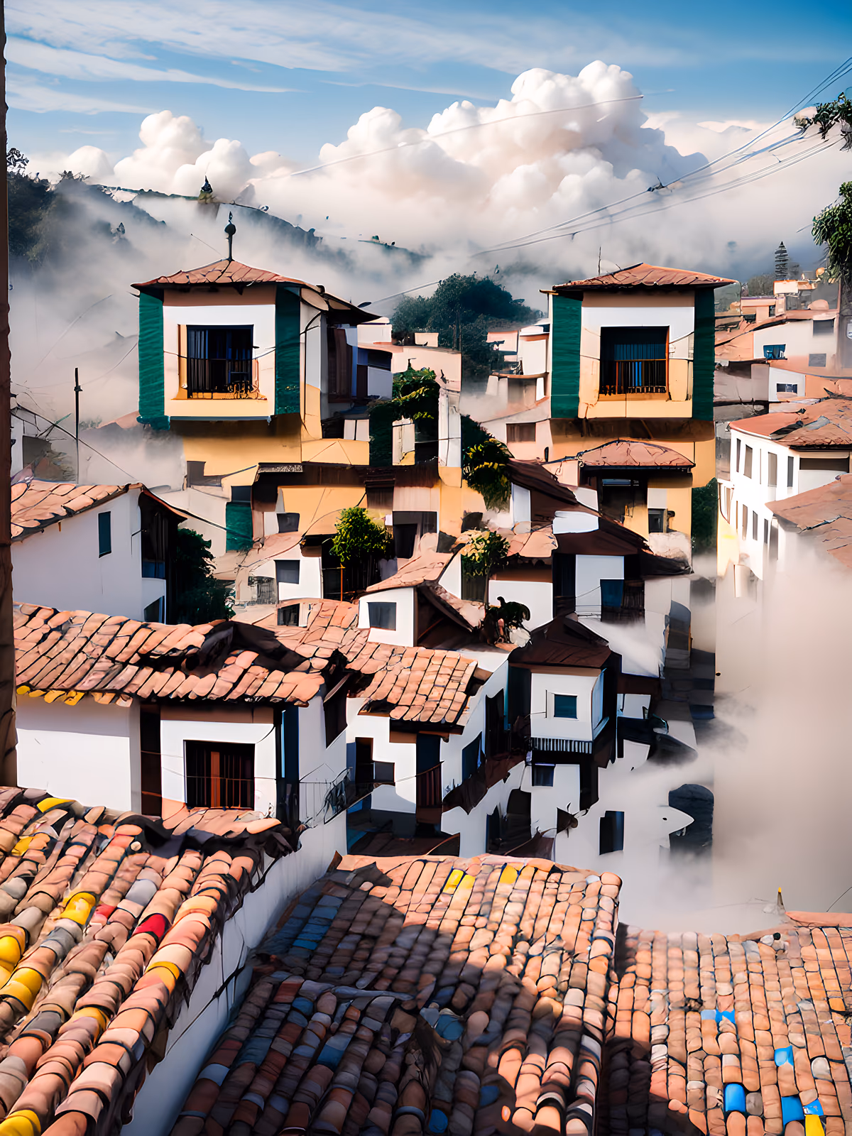 Misty Hillside Village Photography QR Code Art — image 1