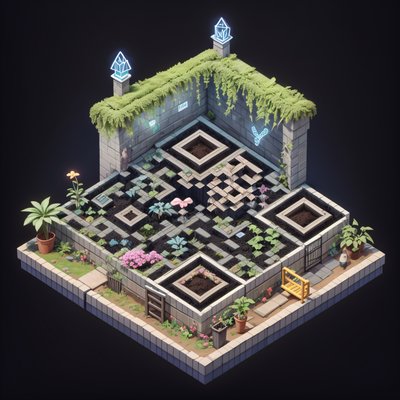 Isometric Magical Garden Diorama QR Code Art