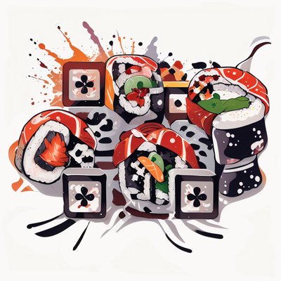 Sushi Rolls Vector Splash QR Code for Stickers