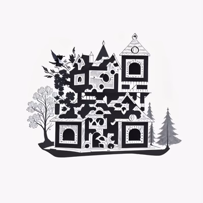 Castle Birdhouse Ink Drawing QR Code Art — image 1