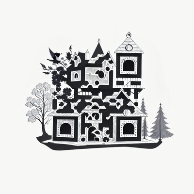 Castle Birdhouse Ink Drawing QR Code Art