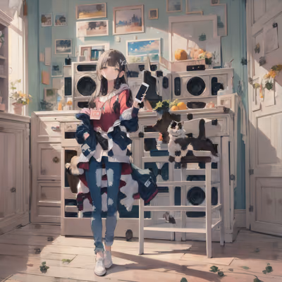 Anime Girl With Cat Room QR Code Art — image 1