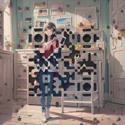 Anime Girl With Cat Room QR Code Art