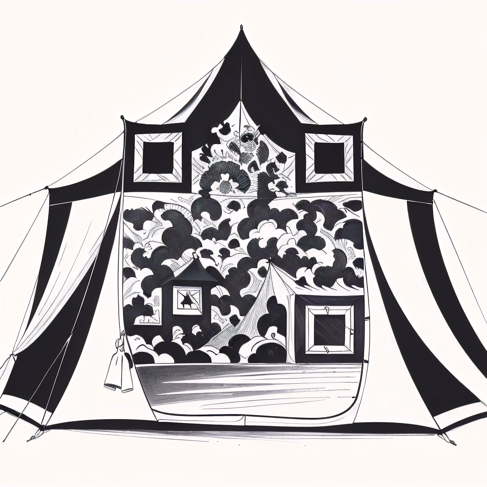 Striped Circus Tent Ink Drawing QR Code for Posters — image 1