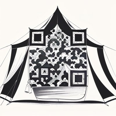 Striped Circus Tent Ink Drawing QR Code for Posters