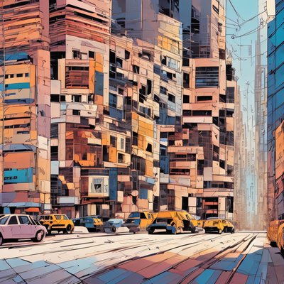 QR-код в стиле комикса: городская улица со зданиями для постеров