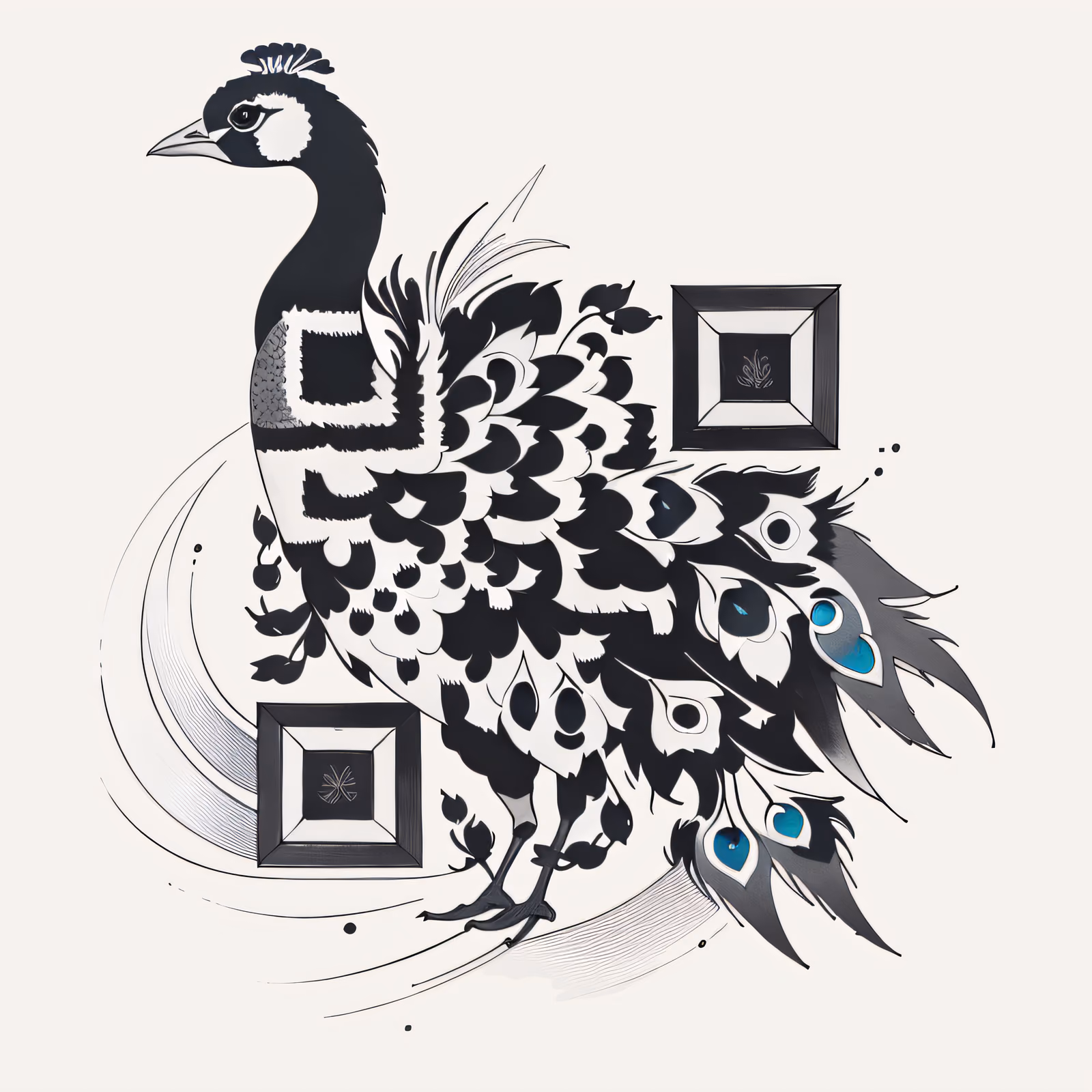 QR-код с павлином в стиле чернильной татуировки для временных тату — изображение 1