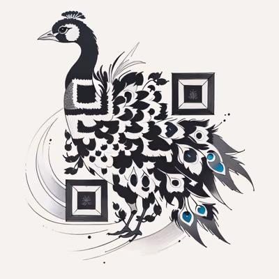 QR-код с павлином в стиле чернильной татуировки для временных тату — изображение 1