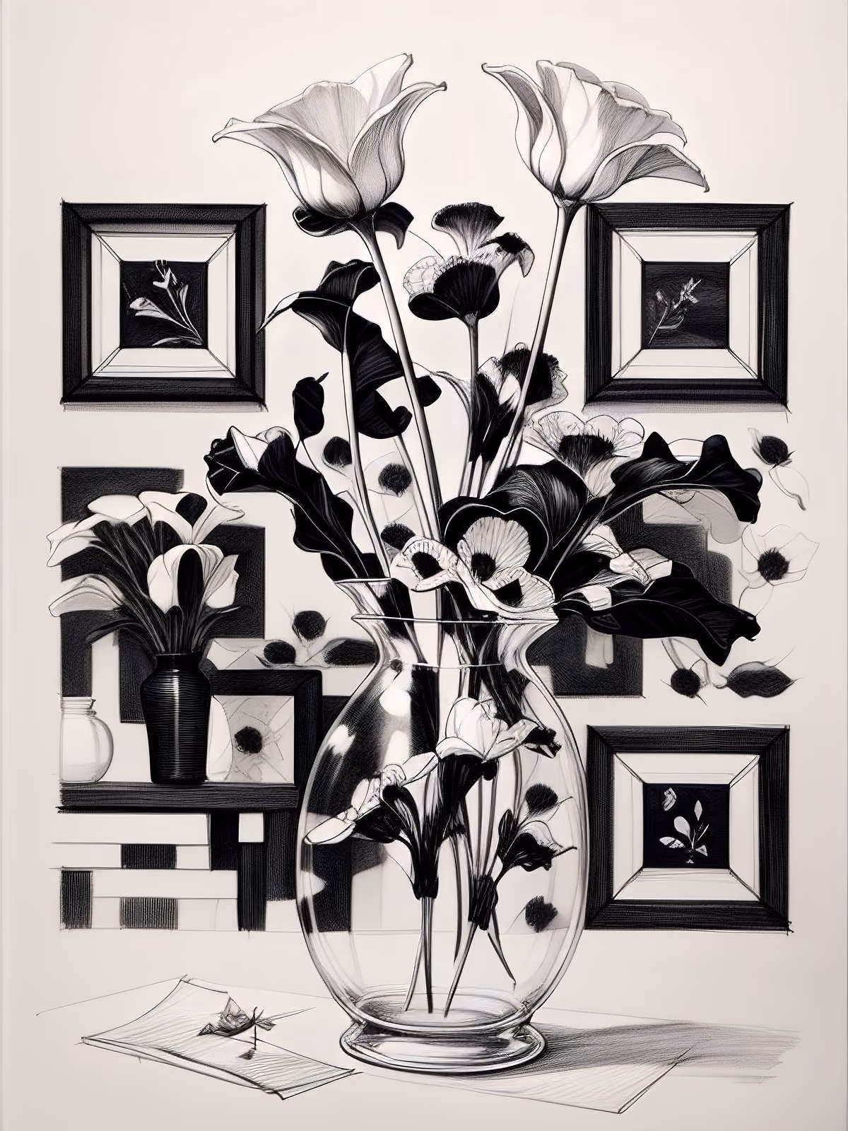 花瓶水墨绘画二维码艺术 — 图片 1