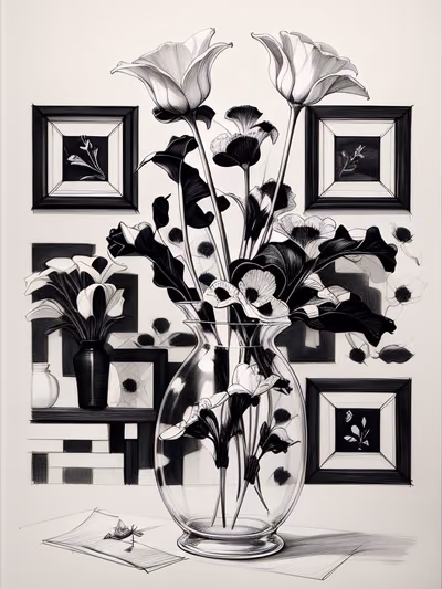 花瓶水墨绘画二维码艺术 — 图片 1
