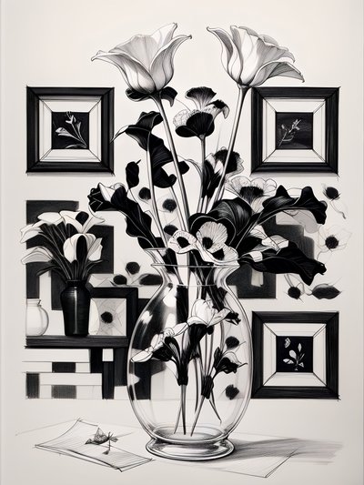 Flower Vase Ink Drawing QR Code Art