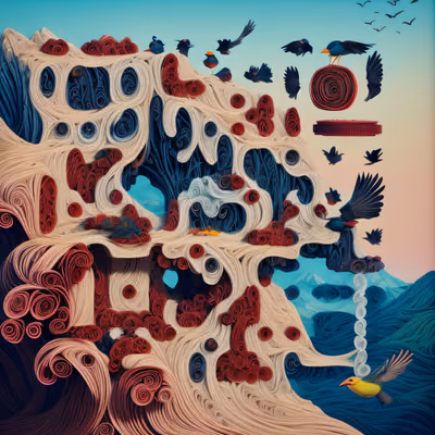 Quilled Paper Mountain With Birds QR Code Art — image 1