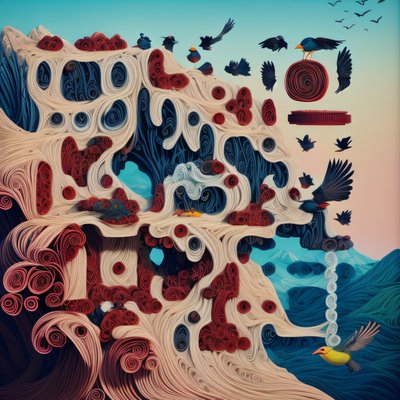 Quilled Paper Mountain With Birds QR Code Art