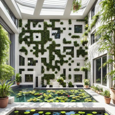 Indoor Pond Atrium Photorealistic QR Code Art